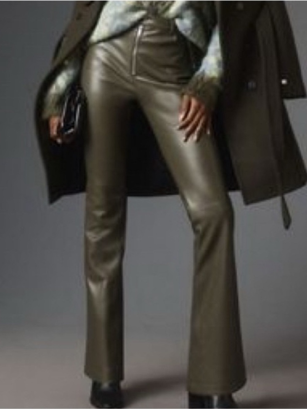 Avec Les Filles Green Olive Vegan Leather Kick-Flare Pants Size 14